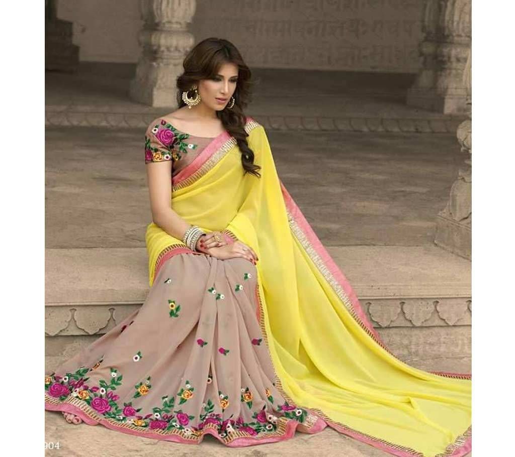 INDIAN GROOVY  & YELLOW GEORGETTE SAREE FOR WOMEN