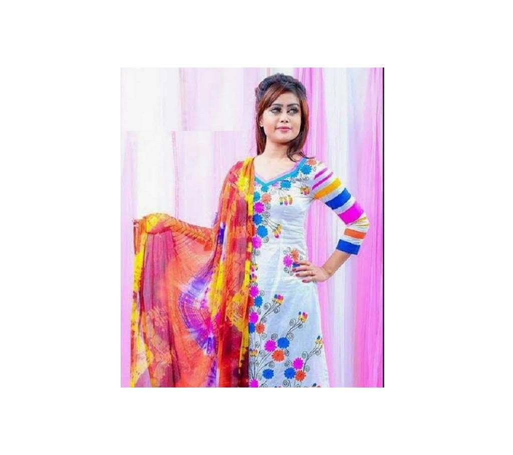 Unstitched hand printed Rajdhani voyel cotton Salwar Kameez St block-306