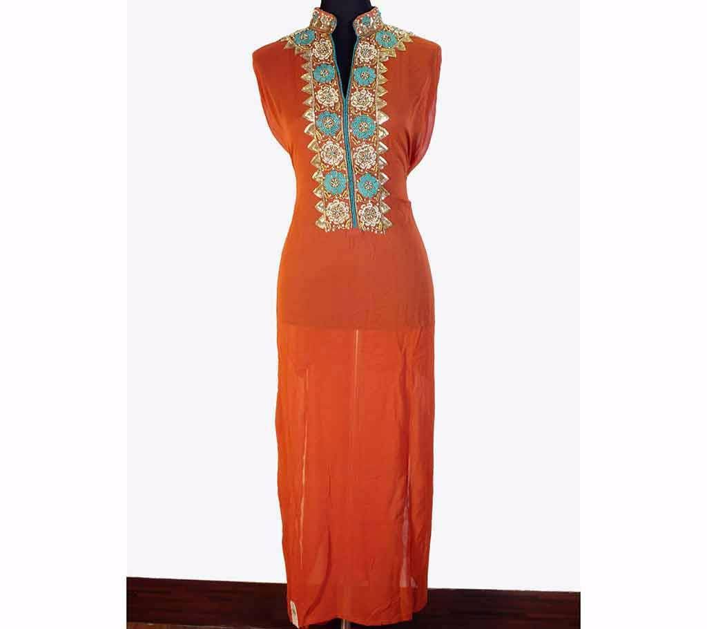 Unstitched Long Sleeve Chiffon Kurti