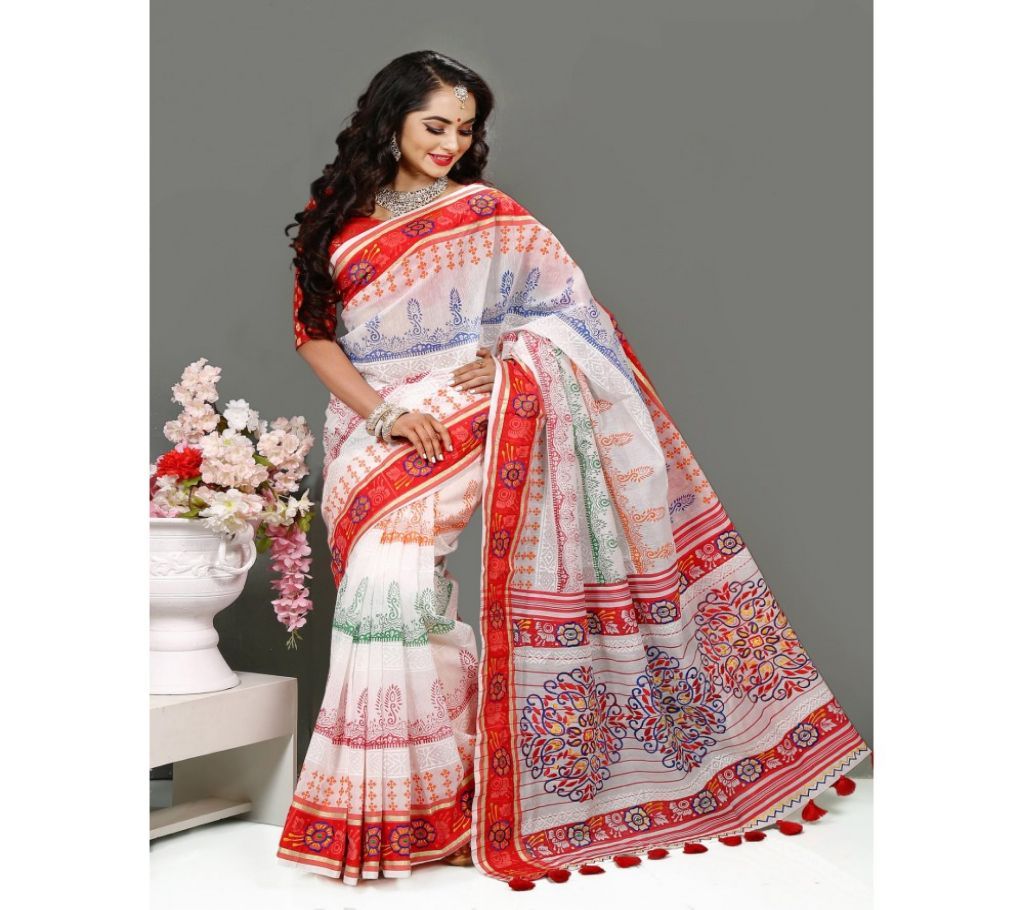 Pure Red Muslin Silk,With Hand Embroidery Sharee