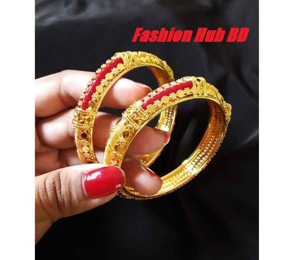 Jaipuri Imitation Bangle (Golden-Red-Stone) Size 26 Indian