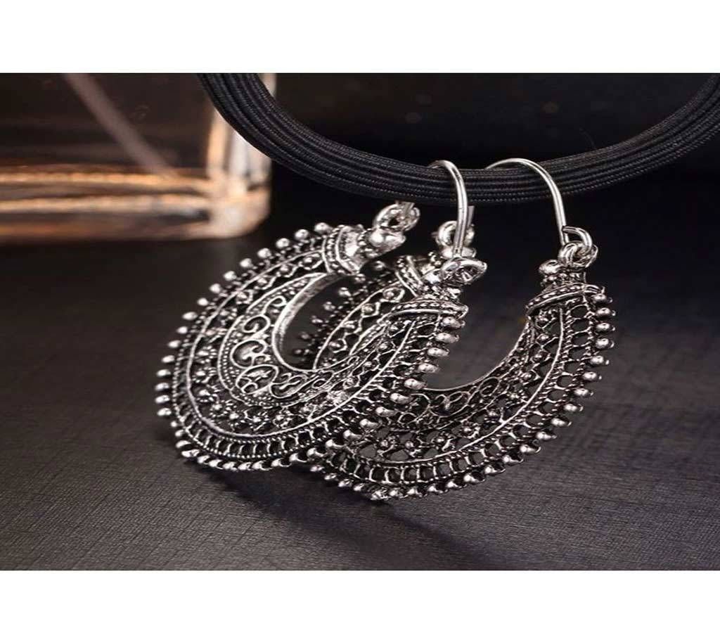 Antique Silver Boho Hollow-out Gypsy Tribal Drop Earrings