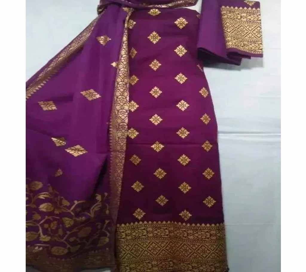Unstitched Purple Cotton screen Printed Salwar Kameez for Women