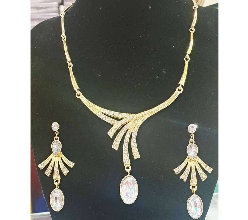 Stone setting necklace set with ear ring
