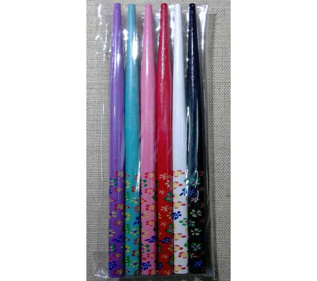 Multi Color Wooden Hair Stick For Women - 6 pcs