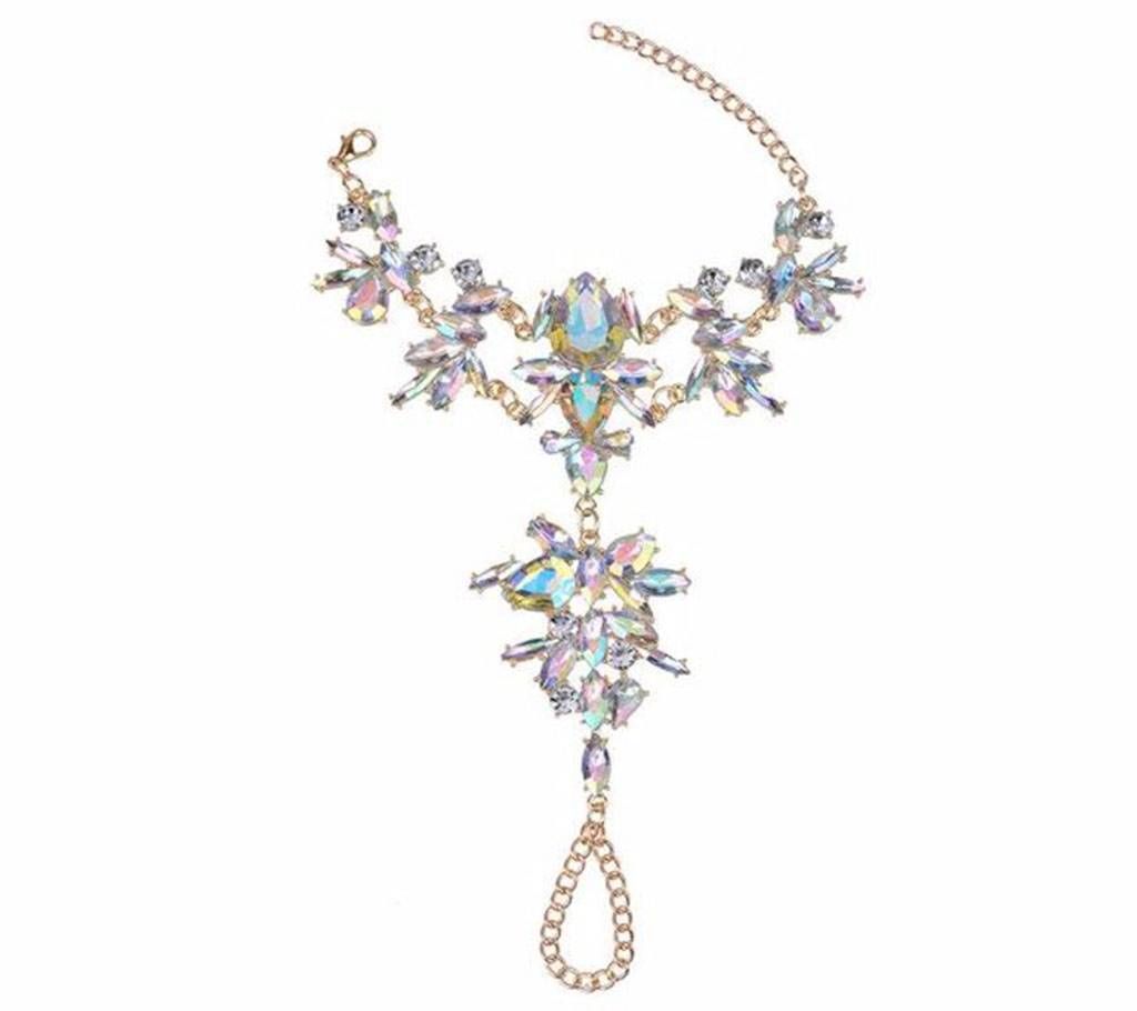 Luxury Crystal Crystal  Link Chain Finger Ring Bracelet For Women