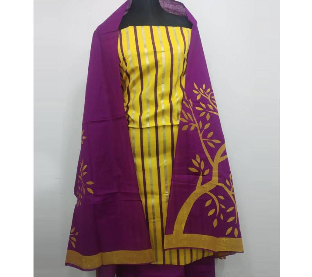 Unstitched Skin Print Salwar Kamiz Yellow Striped Three Piece 