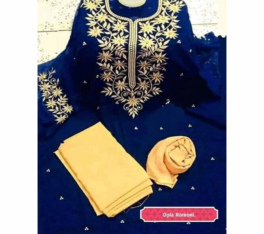 Semi Stitched Indian Weightless Georgette - Embroidery Three Piece-29