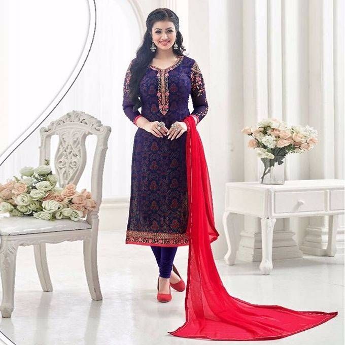 Navy Blue Georgette Unstitched Shalwar Kameez 