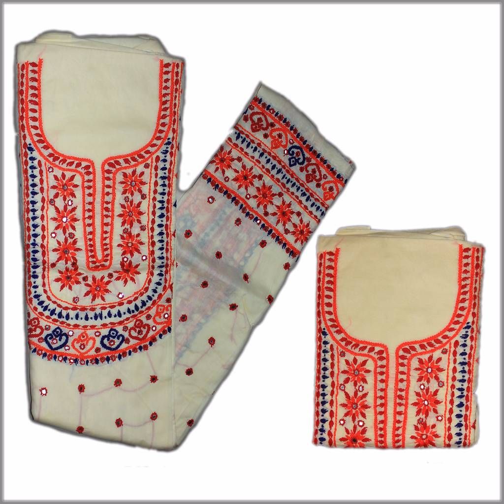 Off white unstitched cotton single kameez