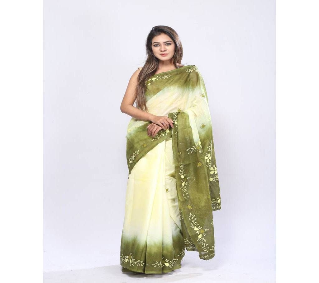 Hand Embroidery Saree -Olive & Lime Cream Shade