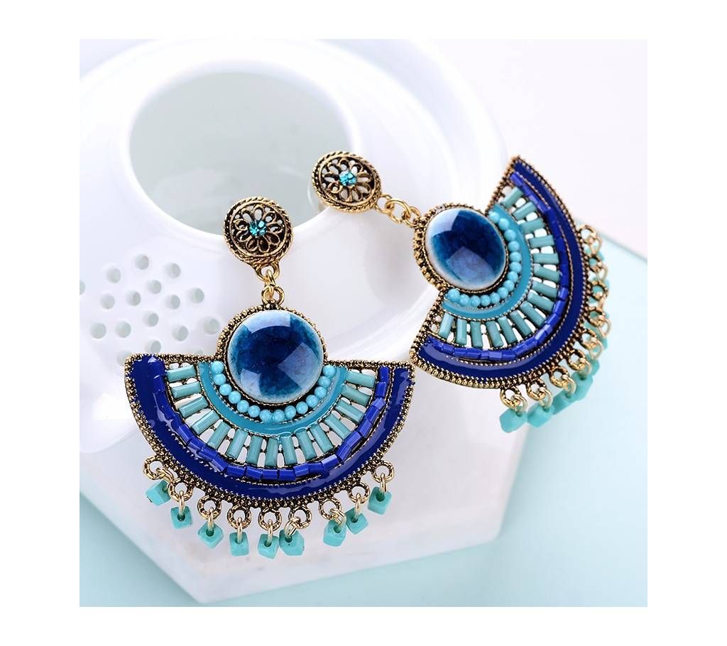 Tassel Pendant Drop Earrings Big Bead