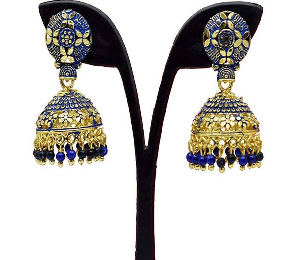 Gold Plated Blue and Golden Indian Earring For Women