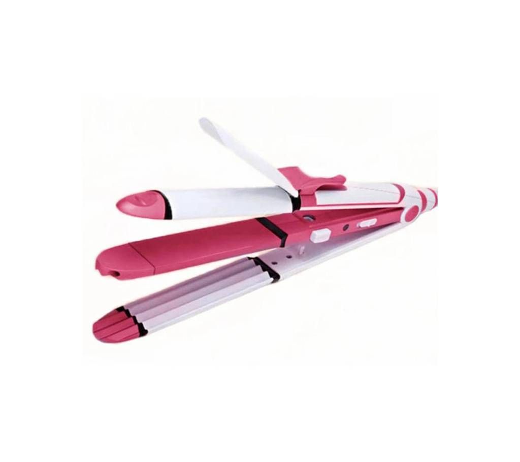 Shinon 3 in 1 Hair Straightener Crimper and Curler SH 8088 - Pink and White