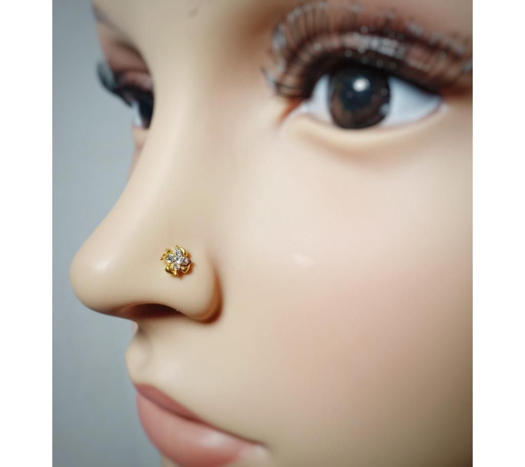 18k gold 5 zircone stones diamondcut nosepin