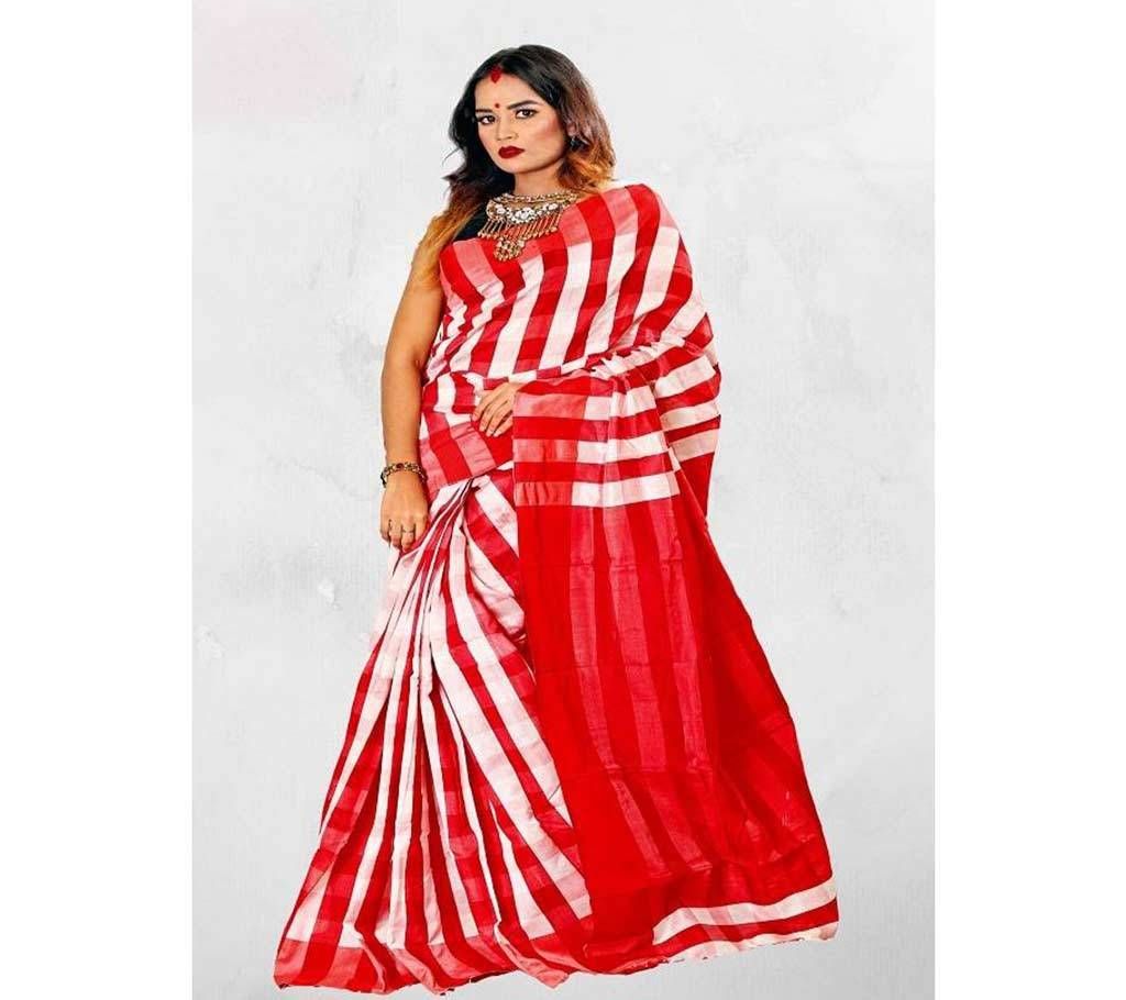 Red & White Silk Saree for Puja -235
