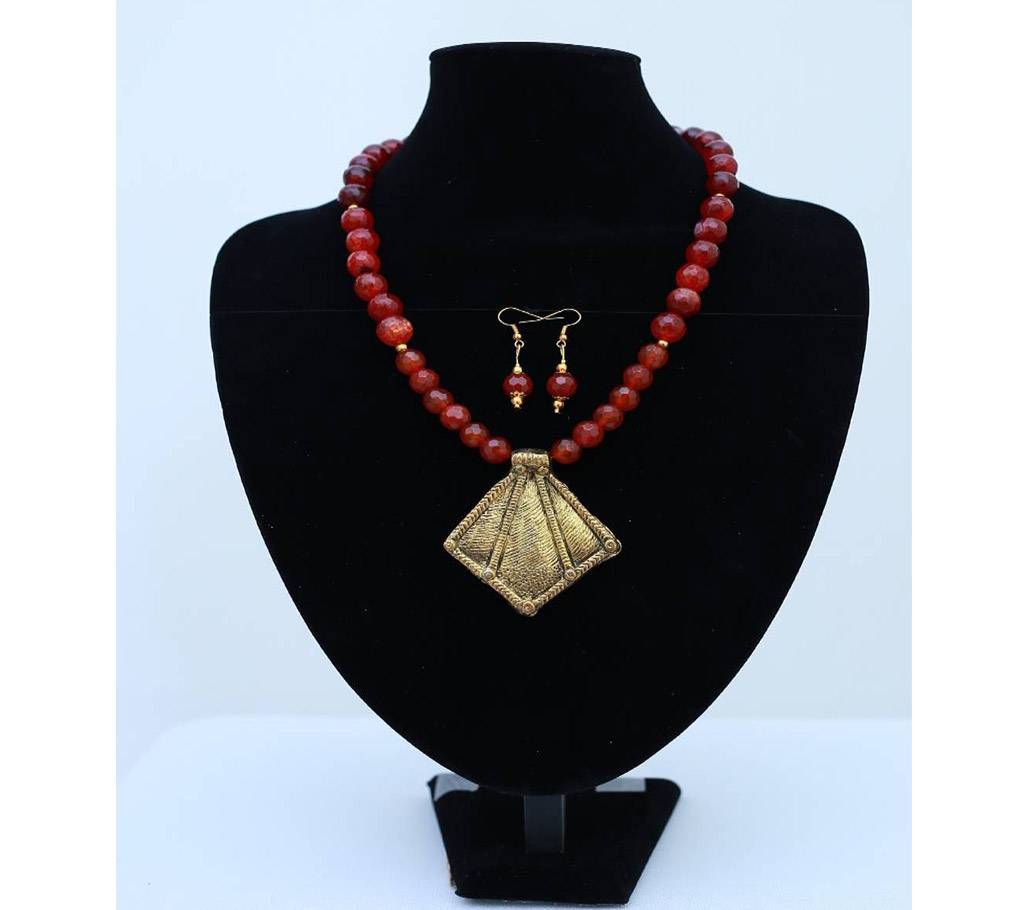 Rust Stone Antique Locket with Earrings