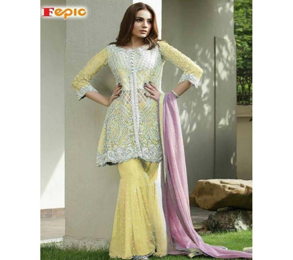 Fepic Sanober Blockbuster VOL 4 suits 0050c Net with lemon color ASI1590 G7707962 1A00 Unstitched Three Piece Copy