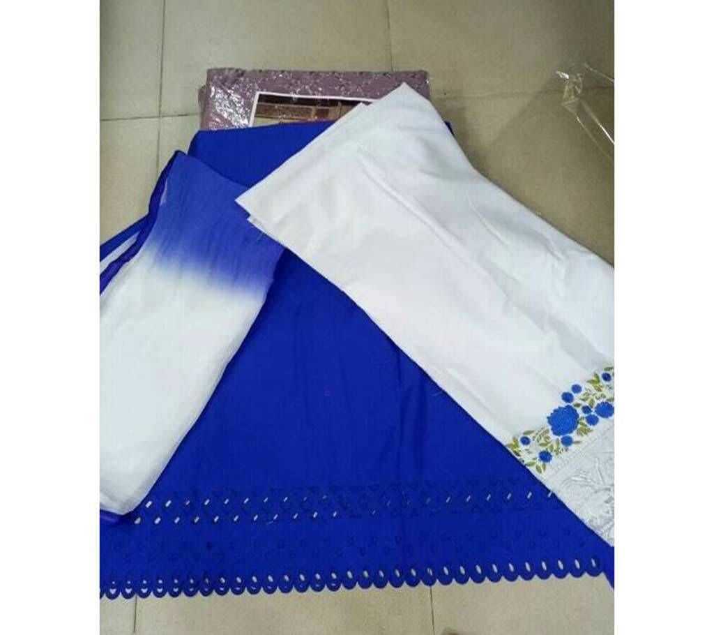 Unstitched Blue Color Embroidery Salwar Kameez For Women