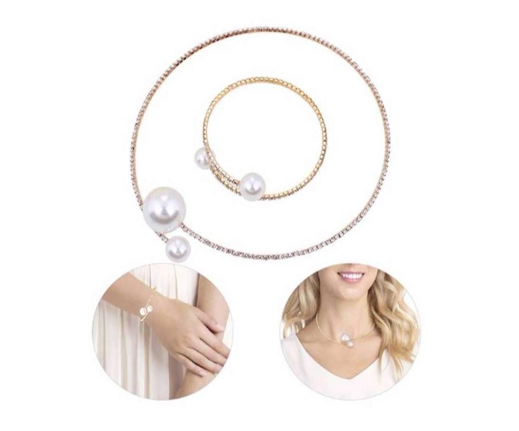 Necklace+Bracelet set Rhinstone Choker Pearl  Adjustable Necklace Bracelet