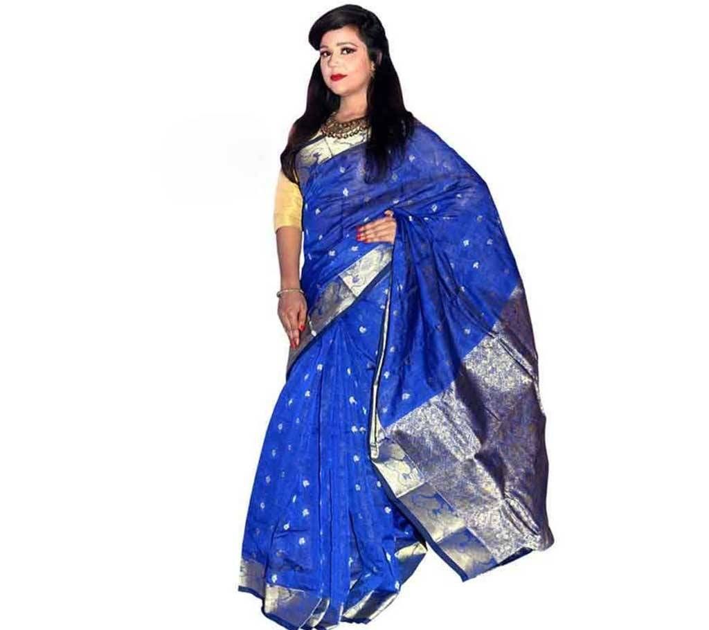 Half Silk Jamdani Saree Blue
