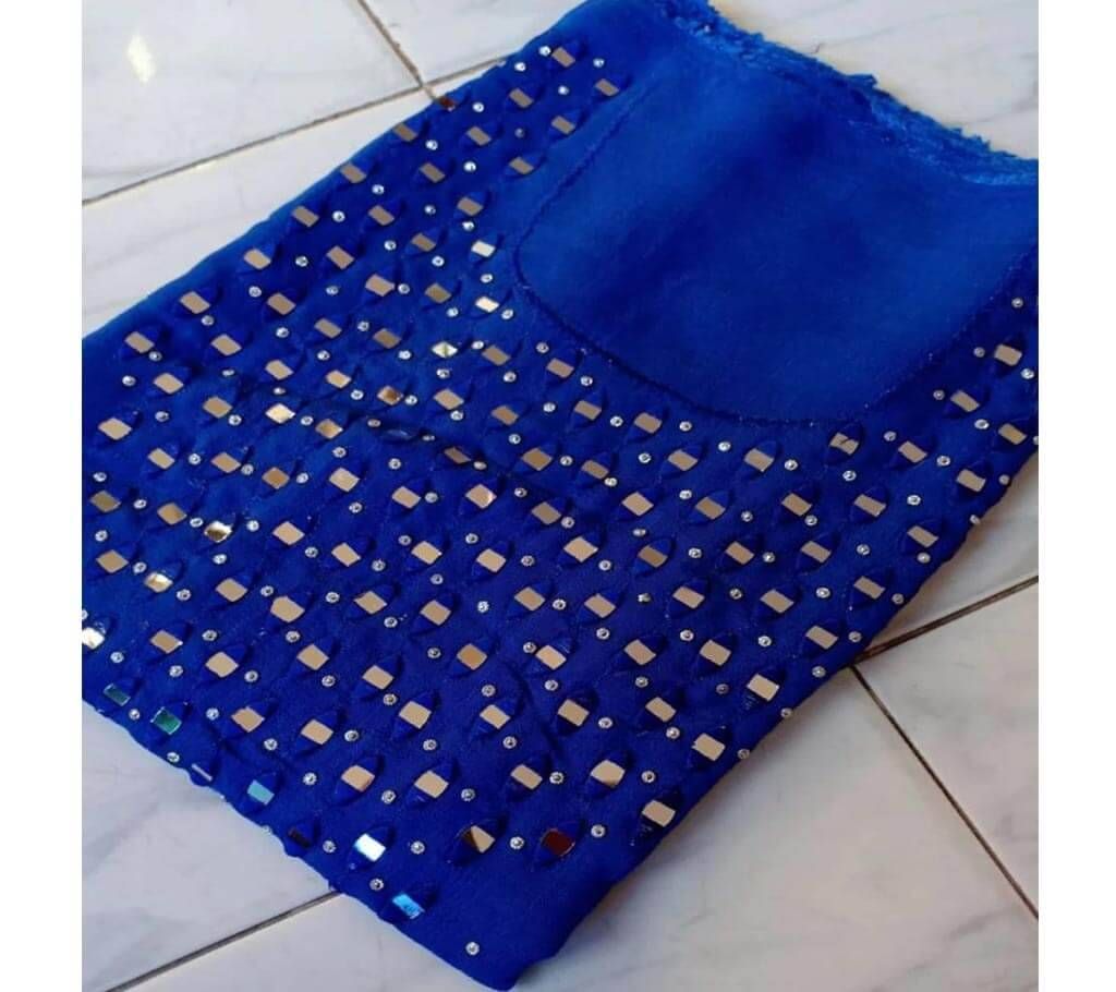 Unstitched embroidery & Glass work blue Color kameez for Women (1 piece)
