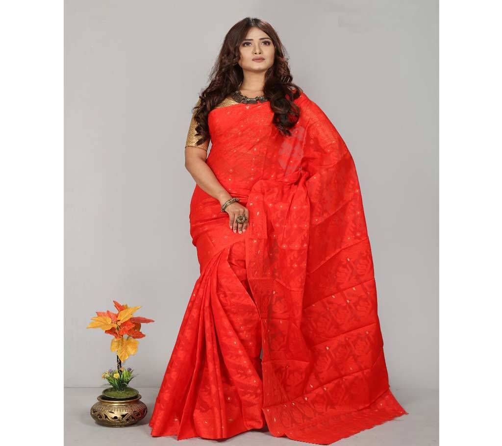 Jamdani Silk Sharee Full Body with Embroidery With Blouse Piece 
