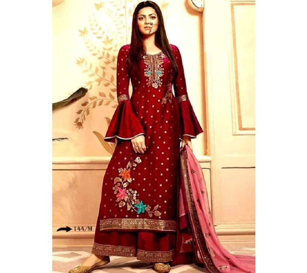 Indian Unstitched Georgette 3Pcs For Women Full Brown color