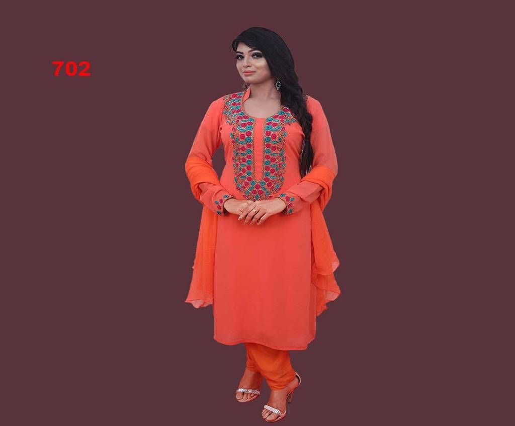 আনস্টিচড কোরিয়ান জর্জেট থ্রি-পিস 