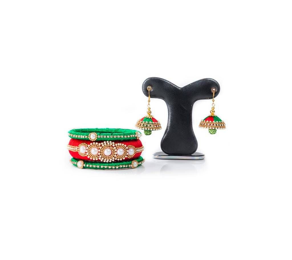 Red & Green  Color Silk Earring & Bangles