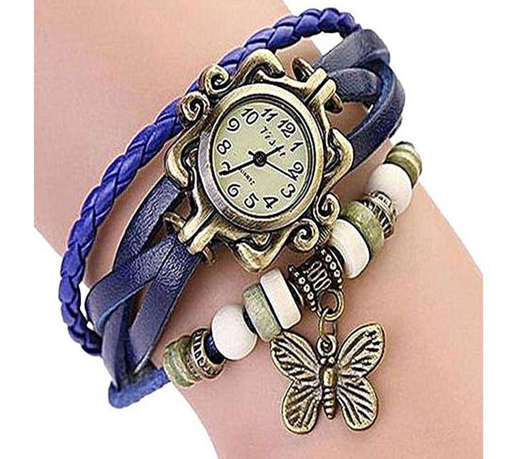 Blue Artificial Leather Bracelet Analog Watch for Women