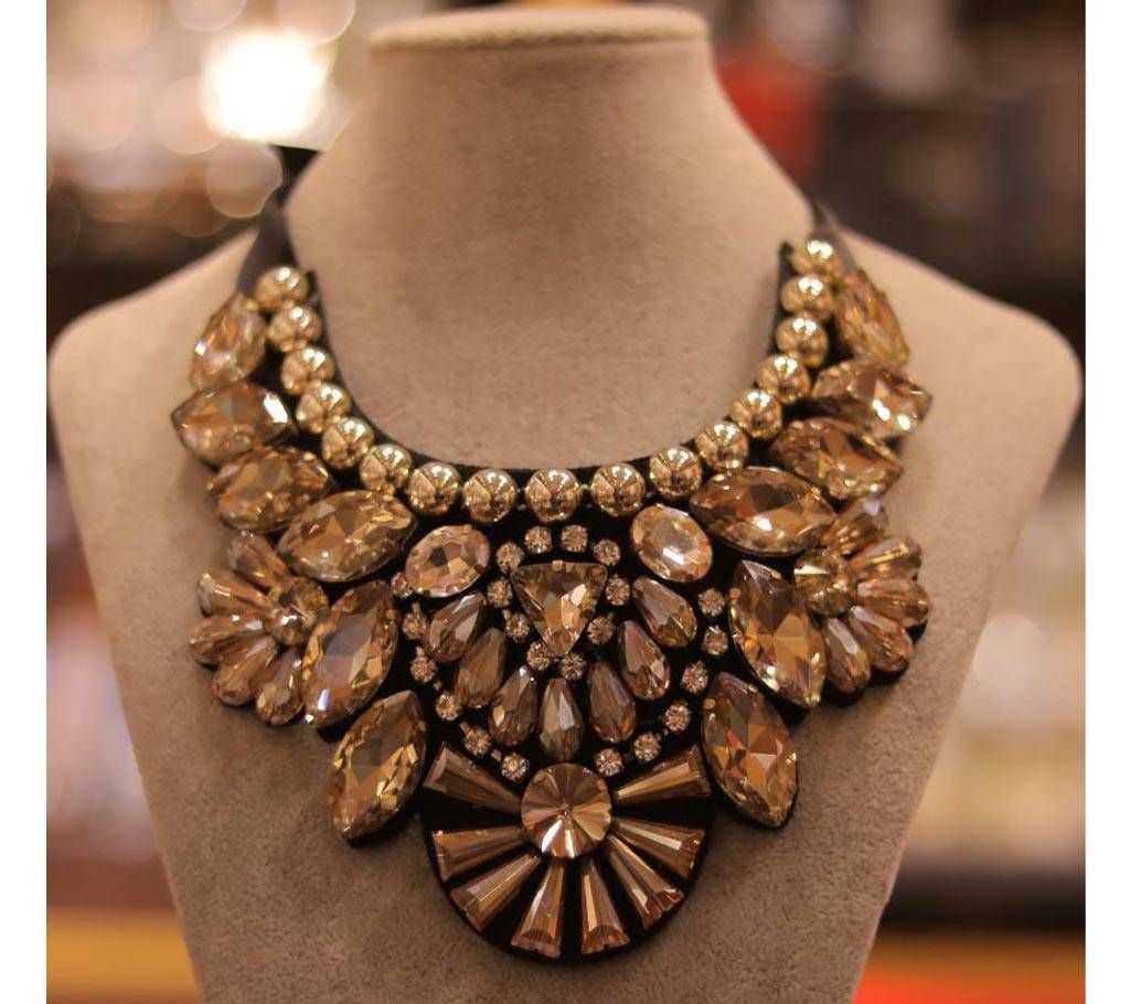 Diamond Cut Stone and Pearl Setting Necklace 