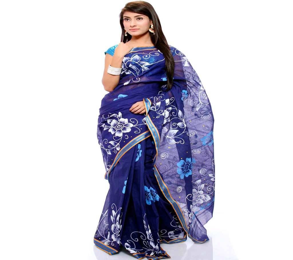 Blue Cotton kota hand printed Sharee