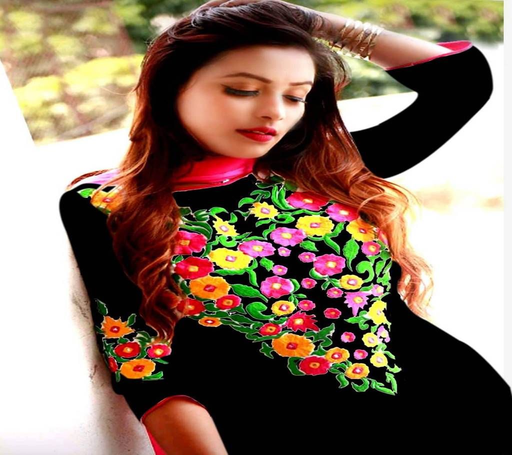 Unstitched Black Georgette Embroidery Shalwar Kameez For Women