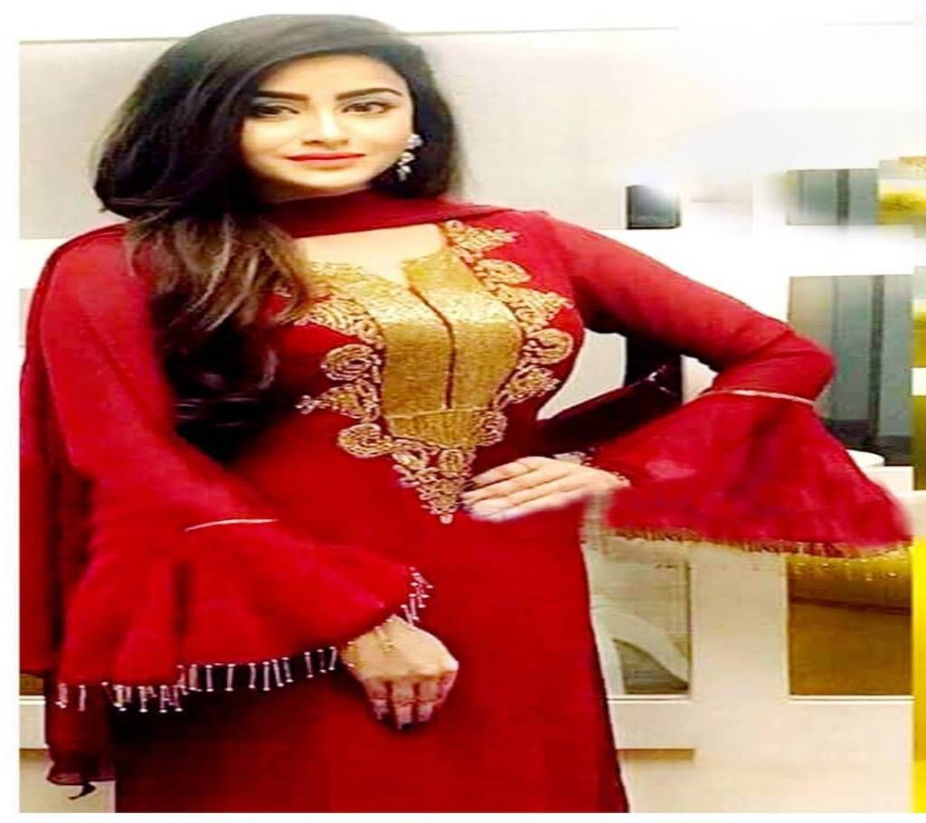 Unstitched Red Georgette Shalwar Kameez