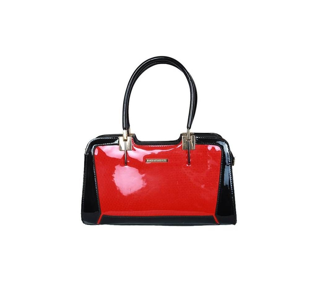 Red and Black Artificial Lather Hand Bag for Women