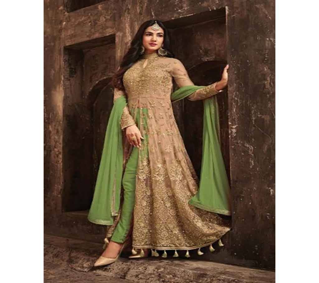 Semi Stitched Net with Embroidery work Suit
