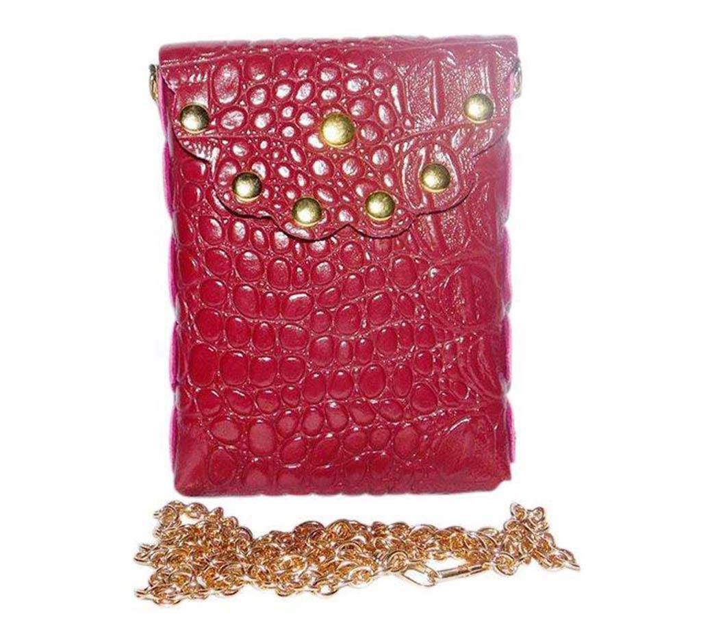 Maroon PU Leather Mobile Bag For Women