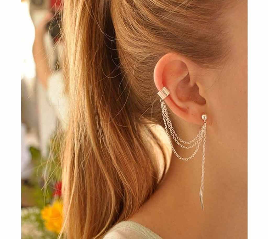Personality Leaf Tassel Clip Earrings for Women Ear Cuff Bijoux Gold Silver Color Punk Earrings Pendientes Jewelry Gift