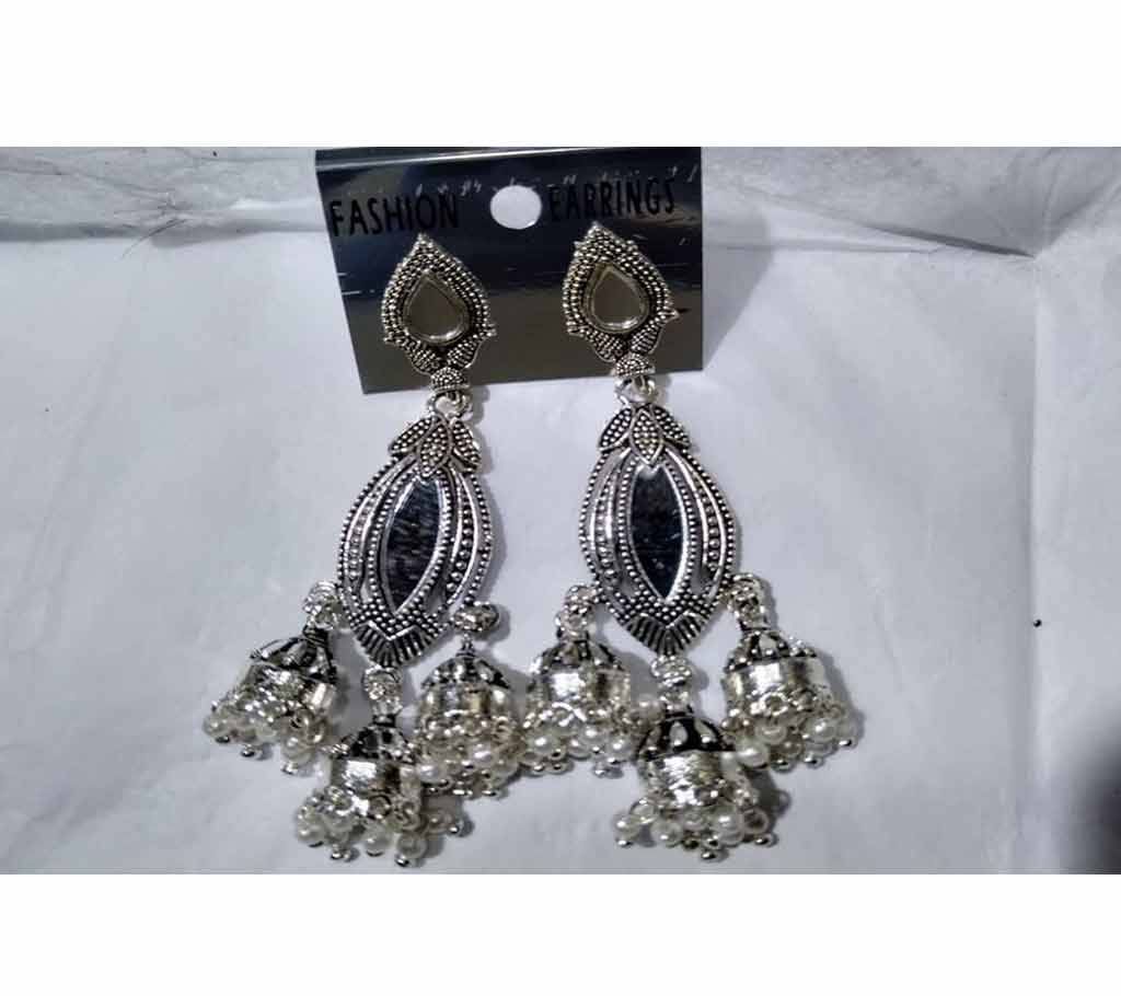 Jhul Silver Color Mirror Shape Earrings 90(4)- NCC