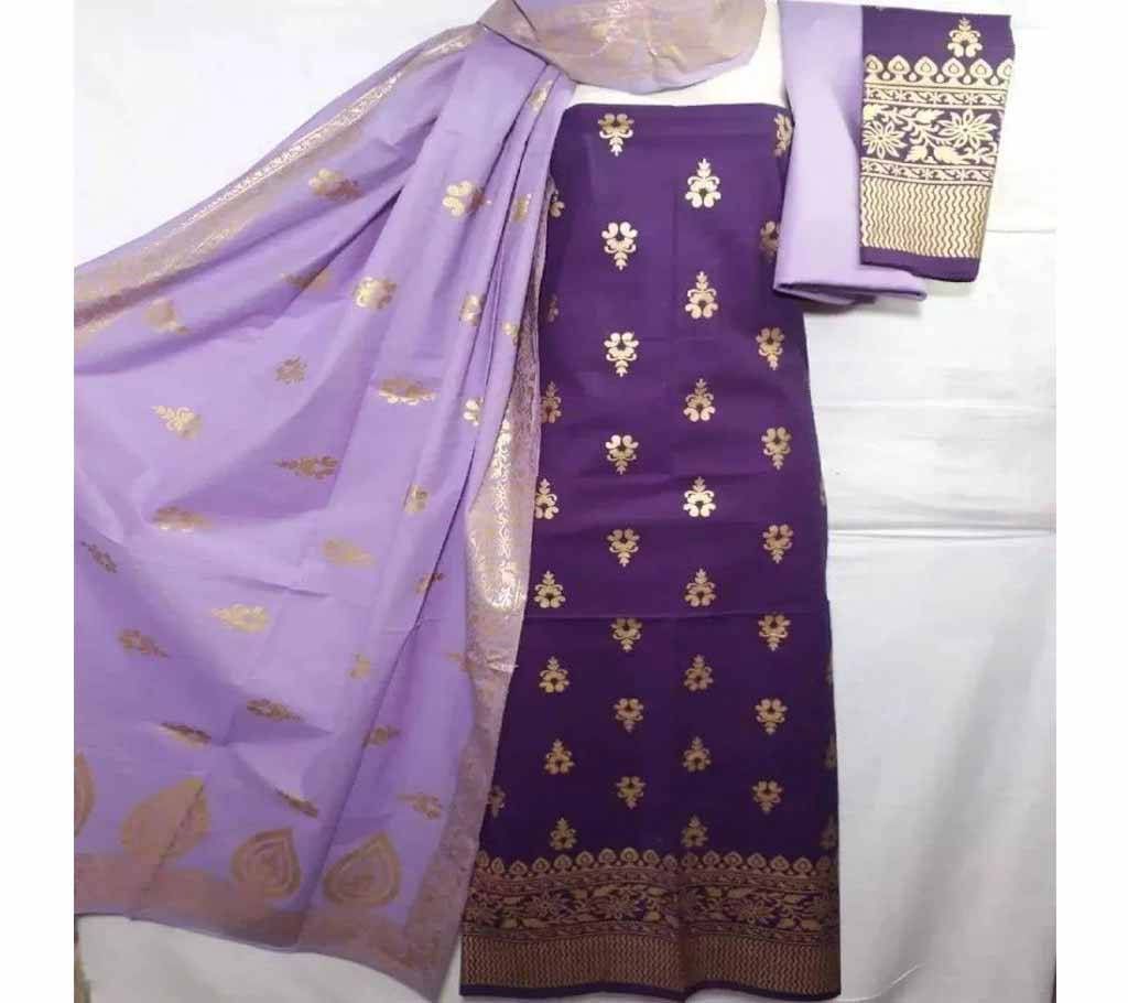 Unstitched Purpel Cotton screen Printed Salwar Kameez for Women