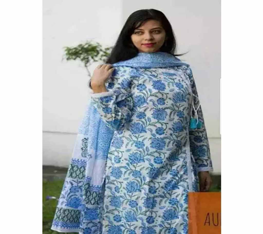 UNSTCHIED BLOCK PRINTED COTTON THREE PCS