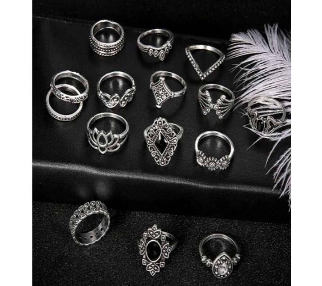 15 Pcs Silver Finger Rings Women Jewelry