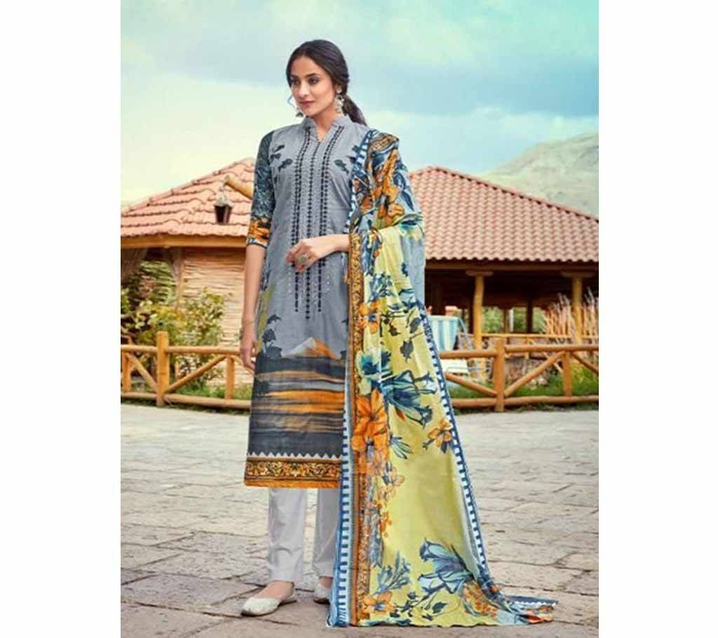 Unstitched Lawn Cotton 3Pcs Cosmos Saadia Noor Vol 2 - D.No: 2004 - UNC