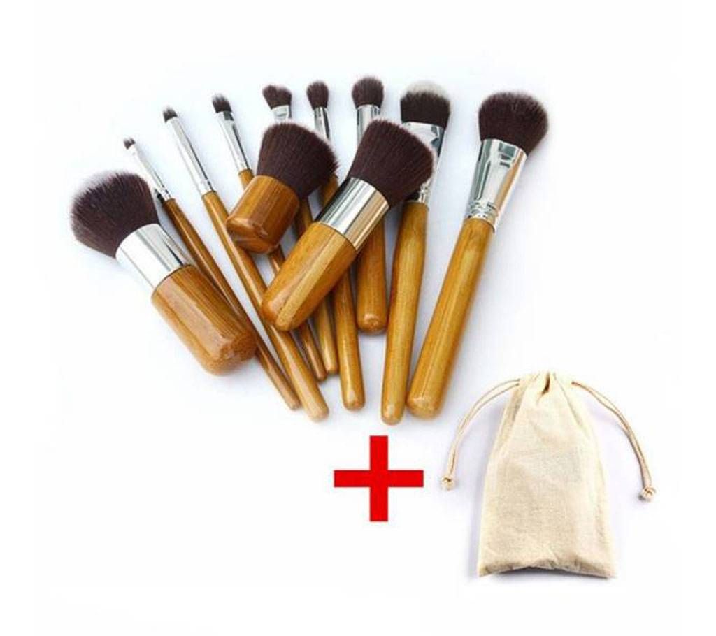 Professional Bamboo Makeup Brush Set - 11 Pcs