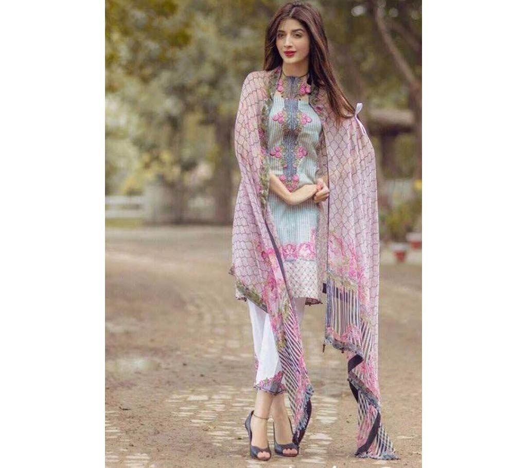 Unstitched cotton embroidery  three piece 