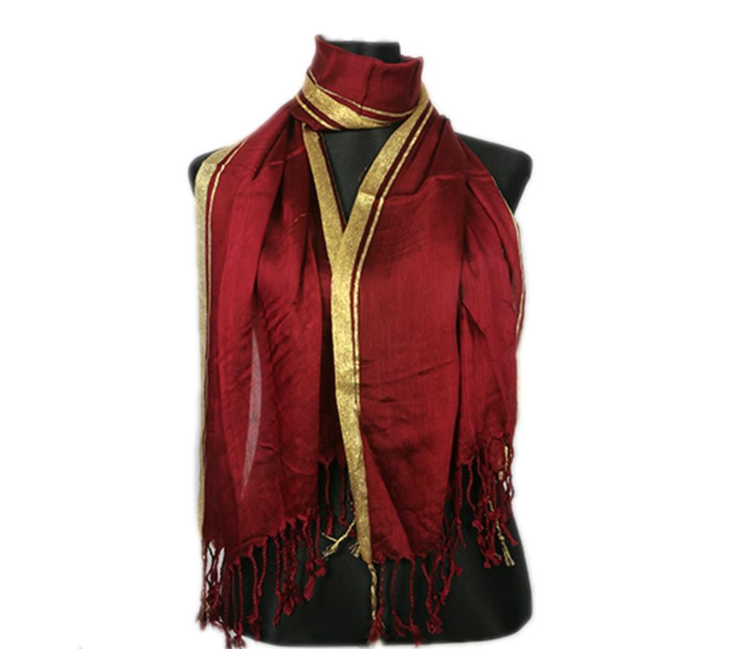Maroon Pashmina With Golden Border Hijab For Women