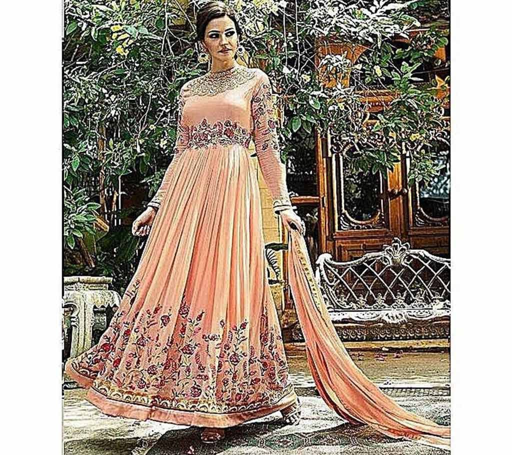 Dark Salmon Georgette Unstitched Gown for Women