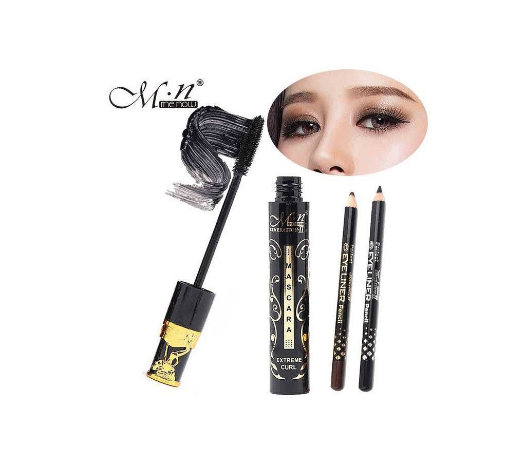 M.n Menow Brand Mascara with Silicone Brush Head Set With Gift an Eyebrow Pencil and Eyeliner 4ml China
