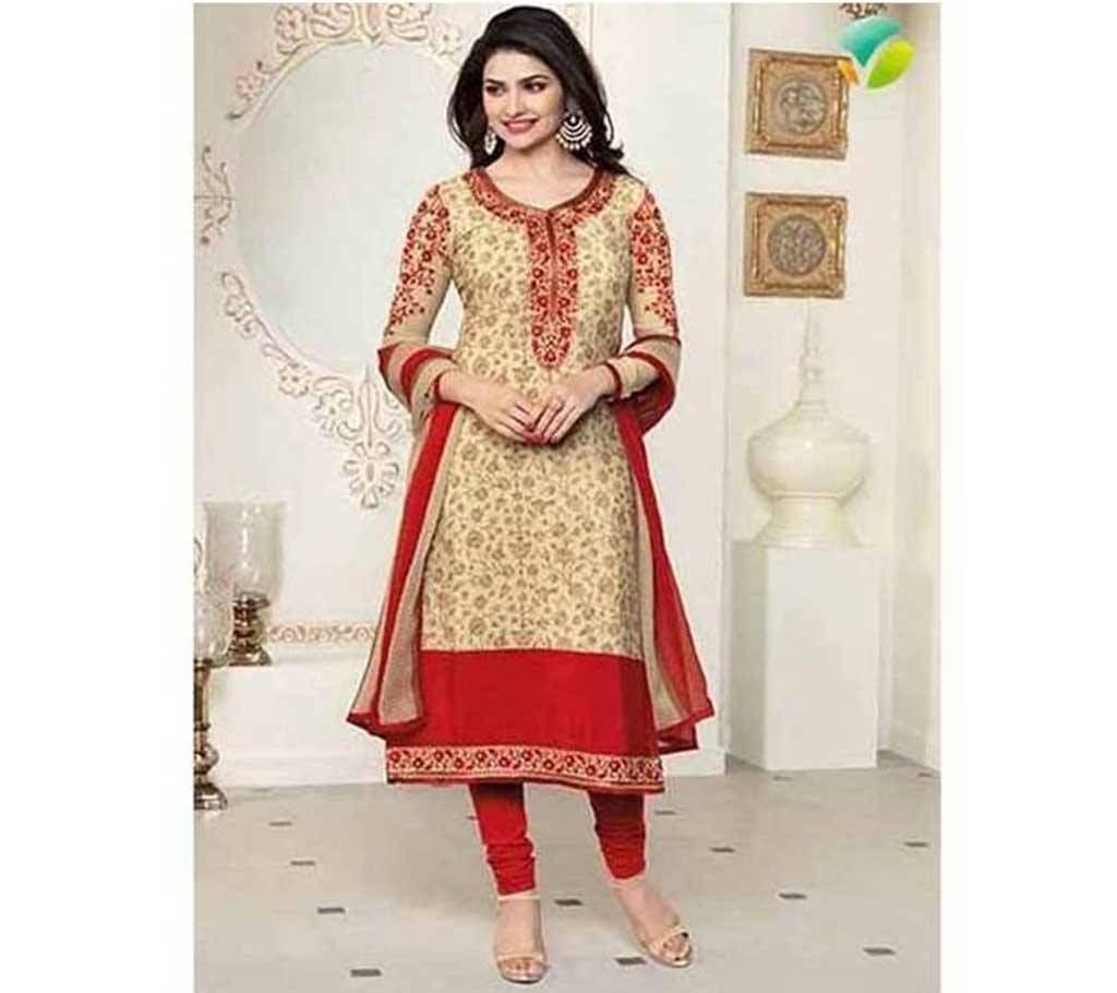 Semi-Stitched Printed Cotton Embroidery Three-Piece (Replica)